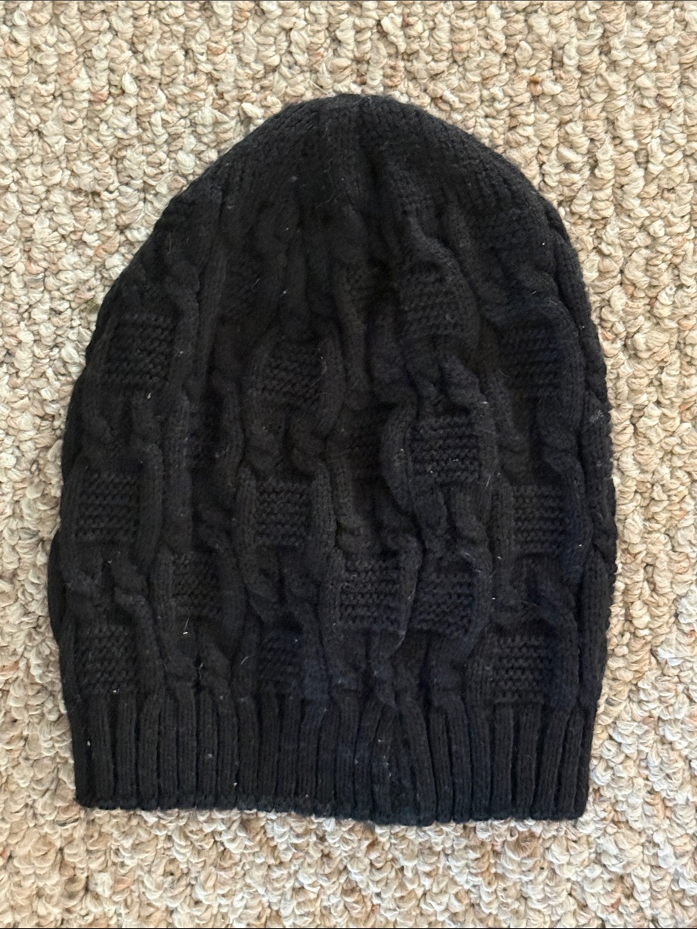 Black Cable Knit Slouchy Beanie Oversized Winter Hat OS
